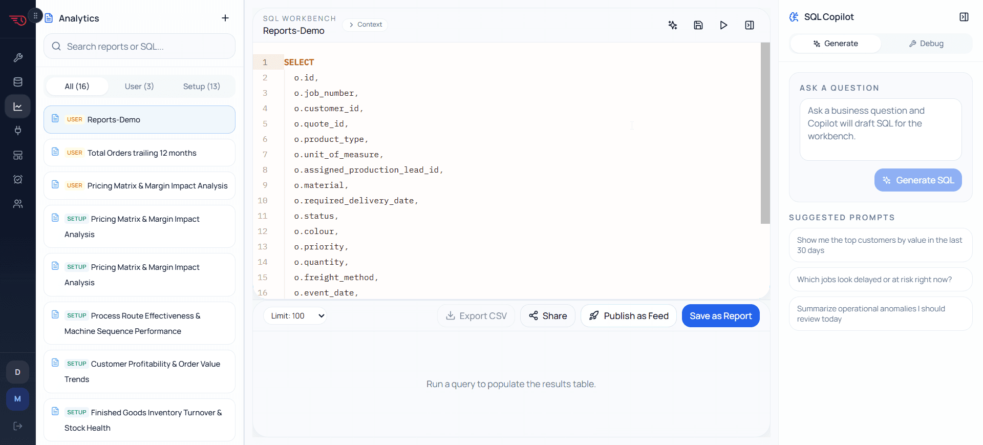 Analytics — Monaco SQL console